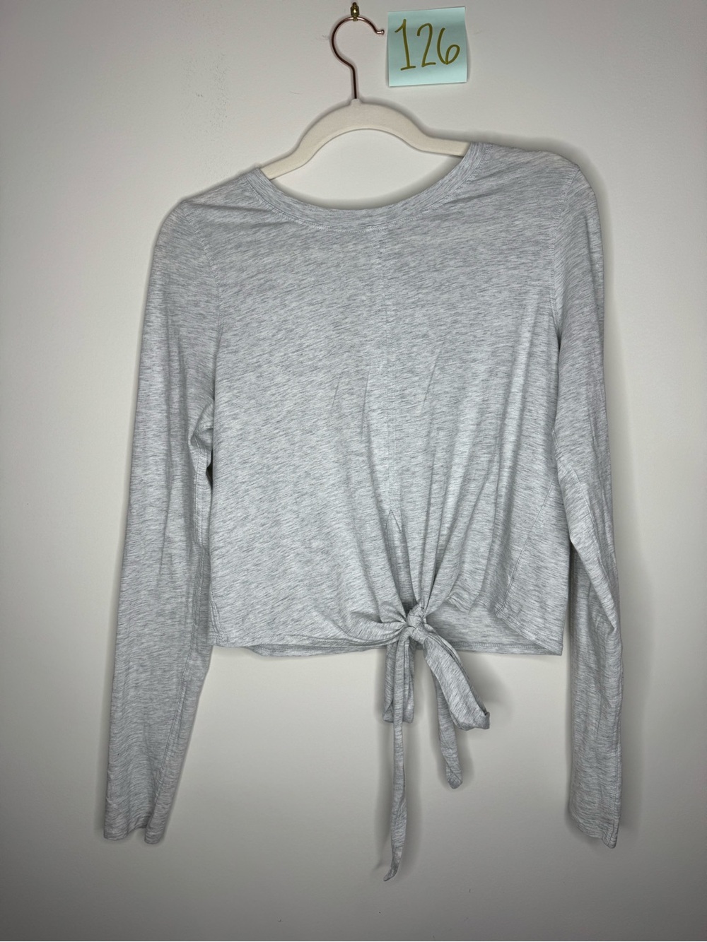 lululemon Tie Your Practice Long Sleeve Gray Top size 10 missing tag
